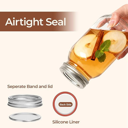 ComSaf 24 oz Mason Jars Regular Mouth 6 Pcs, Large Canning Jars with Seal Bands, 24 oz Glass Jar with Lid for Jams, Sauces, Juice, Coffee, Pickling, Fruit, Dessert, Kitchen Storage