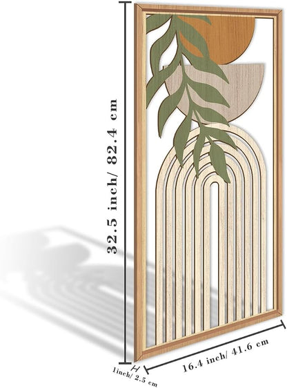 IARTTOP Large Boho Mid-century Modern Wood Wall Art 16x32 Inch Framed Green - Image 8