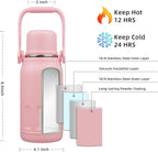 BJPKPK Insulated Water Bottle 27oz Stainless Steel Water Bottles with Handle and Cup Lid Travel Metal Thermos,Light Pink