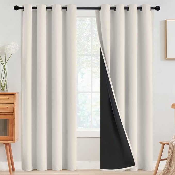 SimpleHome Cream 100% Blackout Curtains Room Darkening Living Room 84 Inch | by SimpleHome