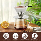 Pour Over Coffee Dripper with Cleaning Brush, Stainless Steel Cone Coffee Filter Fine Mesh Double Layer, Paperless Reusable Coffee Filter, Drip Cone Brew Coffee Strainer(SIZE:Small)