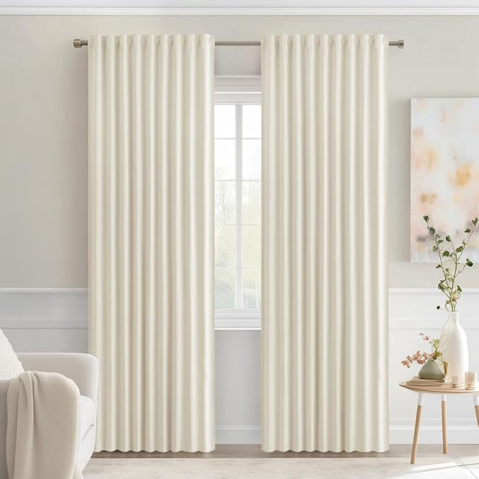MIULEE Beige White Back Tab Blackout Curtains 52x72 Inches Long 2 Panel Set | by MIULEE