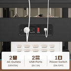 Itaar Bakers Rack with Power Outlet and LED Light, 45.3 Inch Farmhouse Coffee Bar Cabinet, Kitchen Microwave Stand with Storage, Glass Cabinet, Goblet Holder and 8 Hooks, Black
