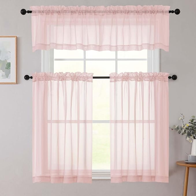 Cafe Curtains 36 Inch Length Tier 2 Pieces, Modern Soft Airy Sheer Kitchen - Image 8