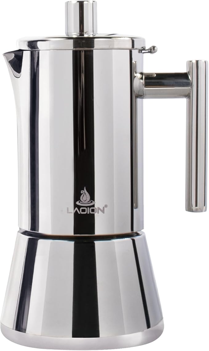 Stovetop Espresso Maker, 6Cup 10 oz Moka Pot, Stainless Steel Cuban and Italian Coffee Maker for Cafetera Cubana, Greca De Cafe Induction Stovetop Compatible, Coffee Gift for Home Travel