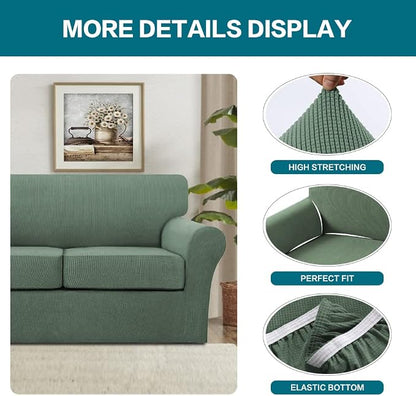 Turquoize 3 Piece Sofa Covers for 2 Cushion Couch Sofa Slipcover Soft Couch - Image 4