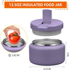 13.5oz Kids Thermos for Hot Food, Insulated Vacuum Food Jar with Buckle Lid, Stainless Steel Wide Mouth Leak Proof Insulated Lunch Container for School Picnic Travel,Purple