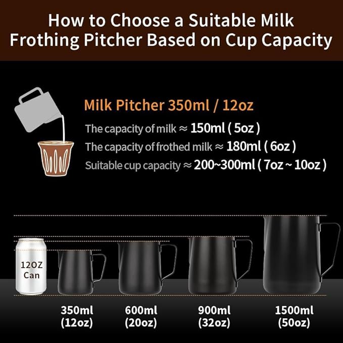 watchget Stainless Steel Milk Frothing Pitcher 12oz/350ml - Espresso Steaming Pitcher for Cappuccino, Latte Art, Coffee Machine Accessories Milk Jug Coffee Frother Cup, Creamy White