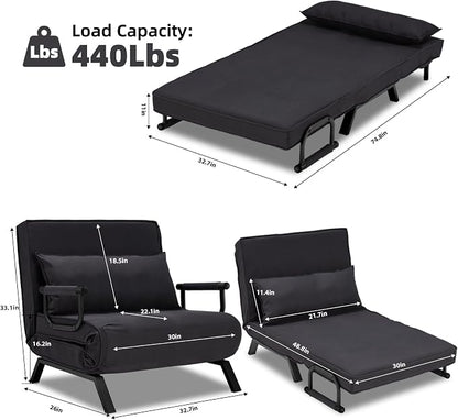 Hupmad Convertible Bed Sleeper Chair, Tri-fold Upholstered Armchair Sleeper - Image 3