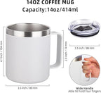 Volhoply 14oz Insulated Stainless Steel Coffee Mug with Lid Bulk 4 Pack,Not Suitable for Sublimation,Double Wall Vacuum Travel Coffee Cup with Handle, Reusable Metal Camping Mugs Keep Cold(White,4)