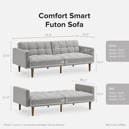 mopio Aaron 76.8" Couch, Small Futon Sofa Bed, Mid Century Modern Futon Couch - Image 2