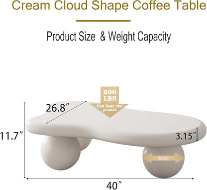 40” Cloud Coffee Table with 3 Ball Legs, Modern Irregular Center Table - Image 2