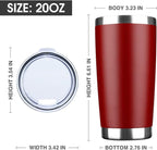 20oz Tumbler Bulk Stainless Steel Vacuum Insulated Tumblers with Lid Double Wall Travel Mug, Durable Powder Coated Coffee Cup, Suitable for Ice Drinks and Hot Beverage (Red 1pack)