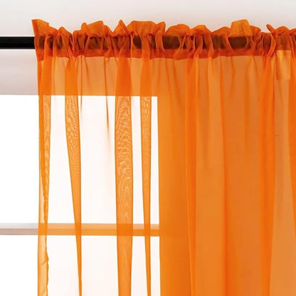 SpaceDresser Basic Rod Pocket Sheer Voile Window Curtain Panels Orange 2 Panels - Image 2