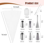 9-Piece Reusable Piping Bags and Tips Set- Cotton Baking Kit with Coupler, Stainless Steel Nozzles & Cleaner for Cakes/Cupcakes/Cookies Decorating