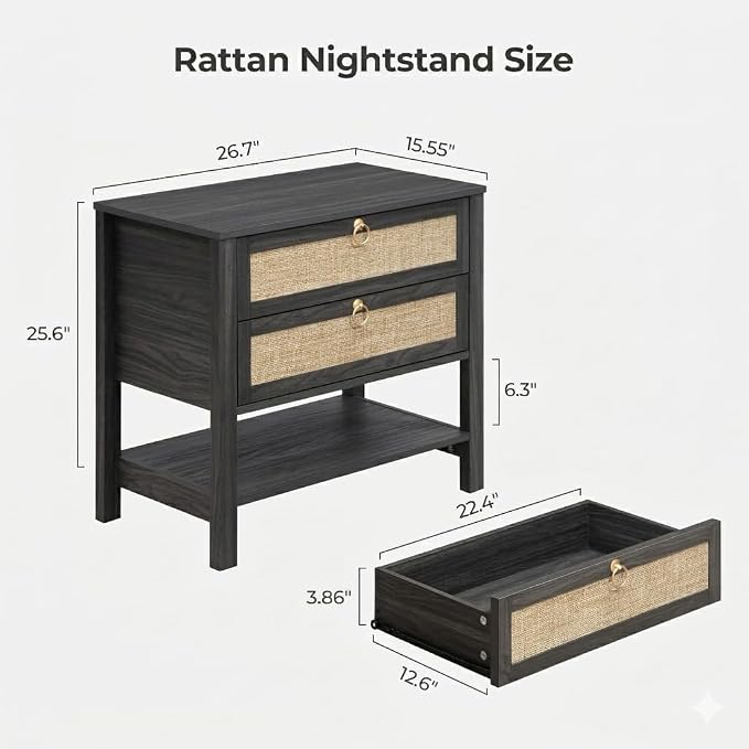 SICOTAS Night Stand with Drawers and Storage Shelf - Image 2