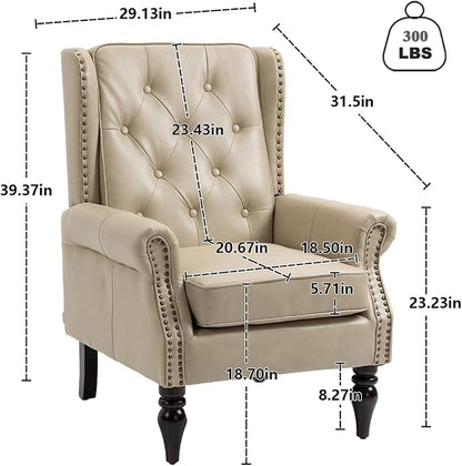 Mid-Century High Wingback Chair Set of 2, Faux Leather Accent Chair Armchair - Image 3