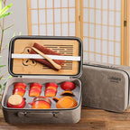 LURRIER Gongfu tea sets, Portable Ceramic TeaSet, Asian Tea sets for adult, Tea Gift sets, Grey leather case, Portable Travel Bag,Home,Gifting,Outdoor and Office(XRed and Orange)