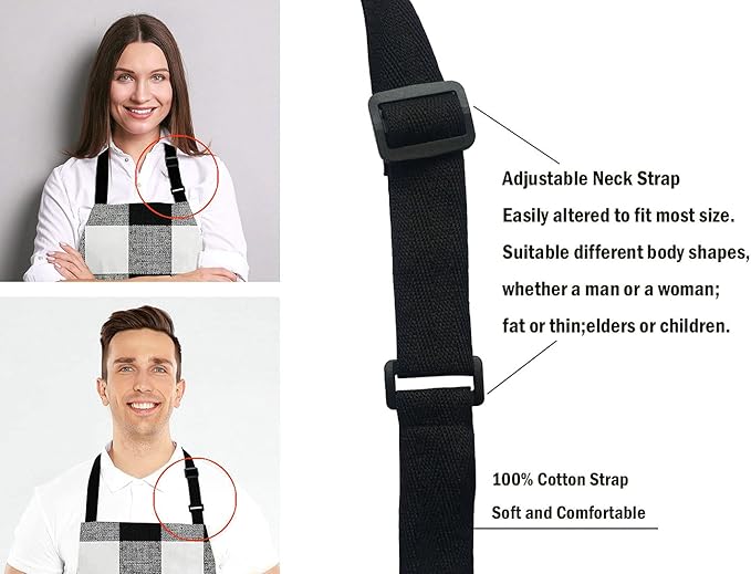 Black and White Buffalo Plaids Bib Apron with Adjustable Neck for Men Women,Suitable for Home Kitchen Cooking Waitress Chef Grill Bistro Baking BBQ Cobbler Apron