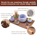 Matcha Whisk Set 8 Pcs - Ceramic Bowl, Bamboo Whisk with Holder, Canister, Sifter, Schima Spoon, Spoon Rest and Tea Towel, Complete Kit for Traditional Matcha and Modern Lattes (Purple)