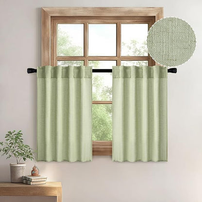 MIULEE Sage Green Kitchen Curtain 30 Inches Length 2 Panels Farmhouse | by MIULEE