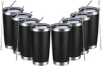 MEWAY 20oz Tumbler 8 Pack Double Wall Vacuum Insulated Travel Mug Bulk, Stainless Steel Tumblers with Lid and Straw, Durable Powder Coated Coffee Cups for Cold & Hot Drinks (Black, 8)