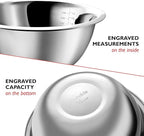 Eatex Mixing Bowls with Measuring Cups & Measuring Spoons 17 Piece Set - Nesting Stainless Steel Mixing Bowls Set for Kitchen, Measuring Spoons & Glass Liquid Measuring Cups, Dishwasher Safe Meal Prep