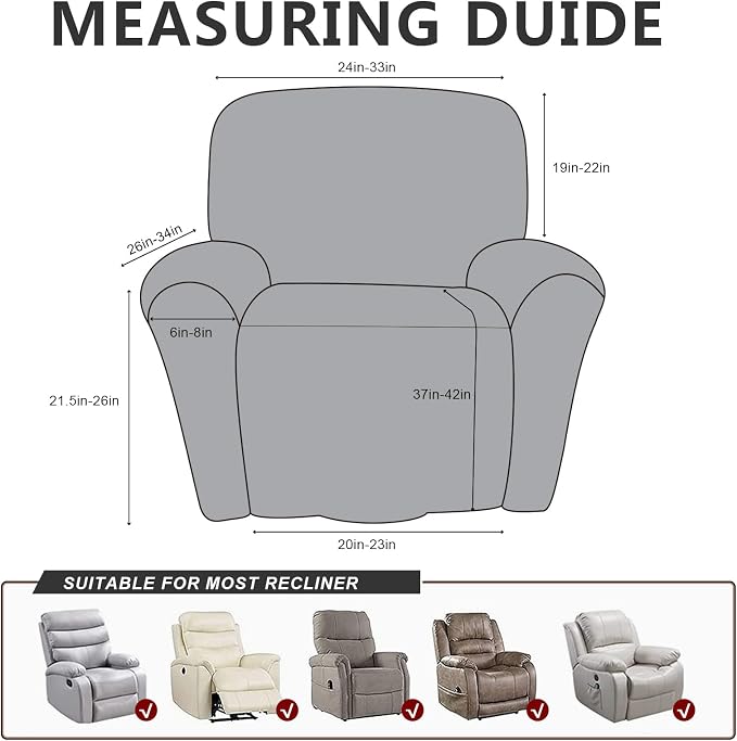 ANARACHON Recliner Chair Covers Leather Like, 4 Pieces Recliner Cover - Image 3