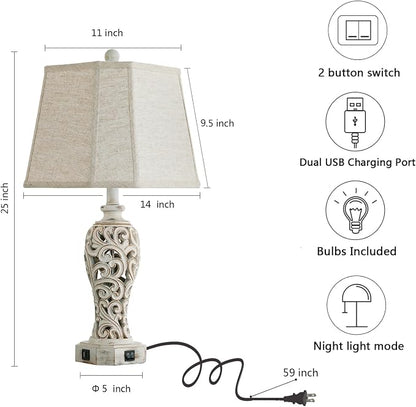 Set of 2 Rustic Table Lamps for Living Room Bedroom, Farmhouse Vintage - Image 2