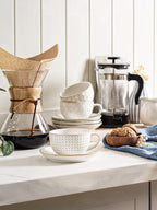 LE TAUCI Cappuccino Cups with Saucers 8 oz, Ceramic Large Coffee Cup for Au Lait, Double shot, Latte, Cafe Mocha, Tea, Dishwasher Safe - Set of 4, Arctic white