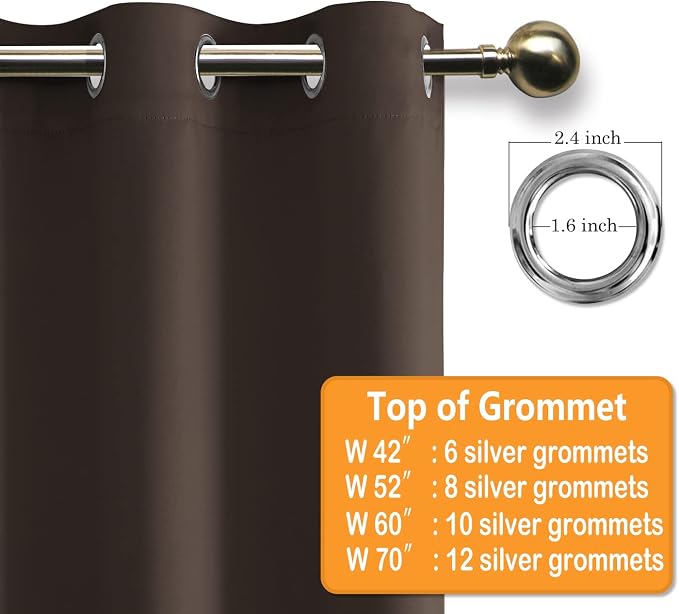 Grommet Blackout Curtains for Bedroom 70 x 84 Inches Brown 2 Panels | Thermal - Image 5