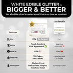 Bulk 20g White Edible Glitter for Drinks | Premium Edible Glitter for Cakes, Cocktails, White Cake Decorating Decorations Food Grade, Vegan, Kosher, Halal, Gluten Free - Made in USA