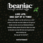 beaniac Organic Bean Me Up Coffeehouse Blend, Medium Roast, Single Serve Compostable K Cup Coffee Pods, Organic Arabica Coffee, Keurig Brewer Compatible, 30 Count