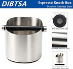 Coffee Knock Box, Espresso Knock Box Stainless Steel Espresso Machine Accessories with Removable Knock Bar and Non-Slip Base Coffee Grounds Container Bin, Large (Silver)