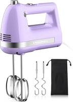 Electric Hand Mixer, Powerful 300W Hand Mixer Electric Handheld with 304 Beaters, Dough Hook,Hand Held Mixer with Turbo for Baking Cakes, Eggs, Cream Food(Purple)