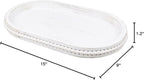 Oval Wood Serving Tray with Wooden Beads, Outdoor Farmhouse Decorative Tray for Ottoman, Coffee Table, Kitchen Counter Organizer, Home Decor(Whitewashed)