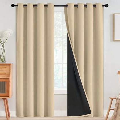 SimpleHome Beige 100% Blackout Curtains Room Darkening Living Room 96 Inch | by SimpleHome