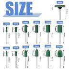 Mesee 39Pcs Rubber Polishing Bit Set, Assorted Grinding Head Buffing Wheel 13 Sizes Buffer Abrasive Bits 3mm Mandrel Bullet Cylinder Disc Shaped Polishing Burrs Bit Kit for Rotary Tools - Green