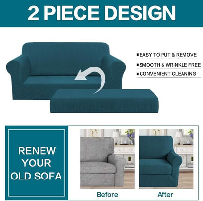 Turquoize Stretch Sofa Slipcover 2 Pieces Sofa Cover Couch Cover - Image 4