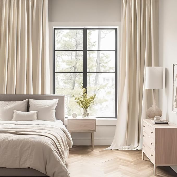 MIULEE Cream Beige Back Tab Blackout Curtains 52x132 Inch Length 2 Panels | Rod - Image 2