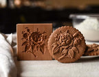 Wooden Cookie Biscuit Mold, 3D Baking Mold, Embossing Craft Decorating Baking Tool, Suitable for Halloween Thanksgiving Christmas Kitchen DIY (Rose 10 * 10 * 2)