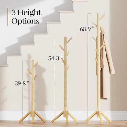 Pipishell Coat Rack Sturdy Wooden Coat Rack Stand, Adjustable Coat Tree - Image 3