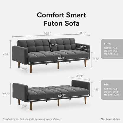 mopio Aaron 76.8" Couch, Small Futon Sofa Bed, Mid Century Modern Futon Couch - Image 2