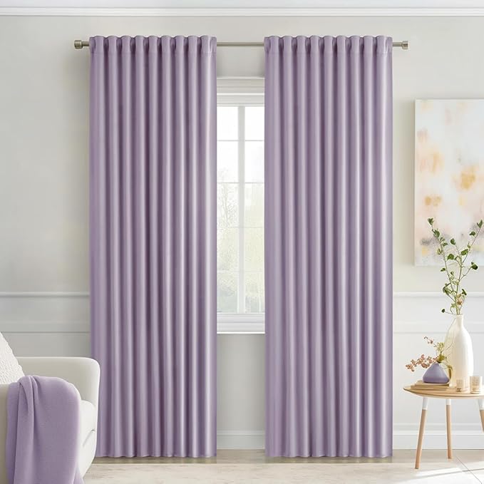 MIULEE Lilac Back Tab Blackout Curtains 52x72 Inches Long 2 Panels Set | Rod by MIULEE