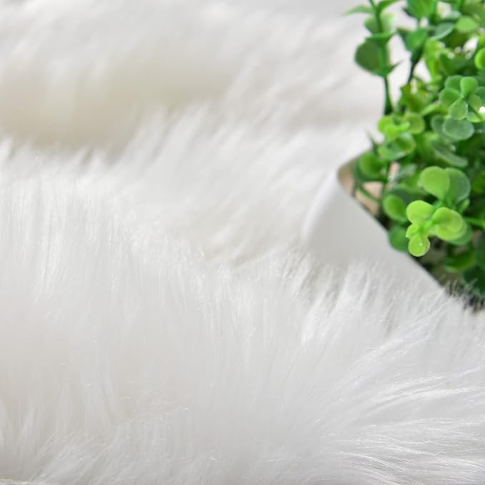 Goolela White Round Rug 4ft Circle Fluffy Fuzzy Sheepskin Rug - Image 6