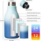 BJPKPK Insulated Water Bottles, 12oz Stainless Steel Metal Water Bottle with Strap, BPA Free Leak Proof Thermos, Mugs, Flasks, Reusable Water Bottle for Sports & Travel, Sky
