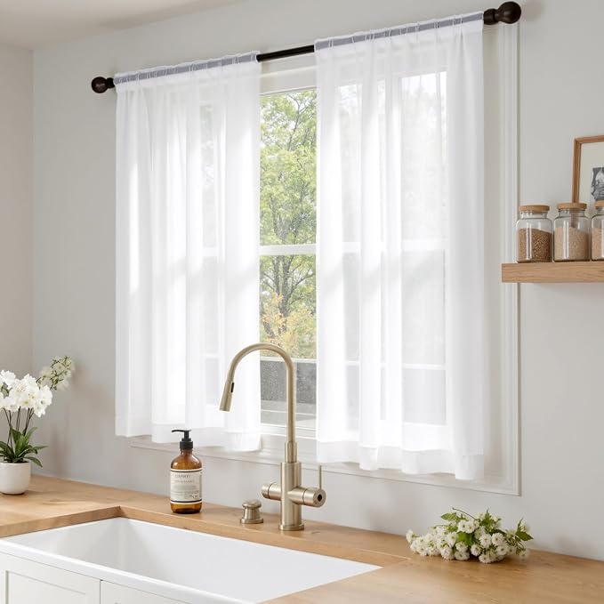 MIULEE White Short Sheer Curtains 54 Inches Long 4 Panels 42 x 54 Inches | - Image 2