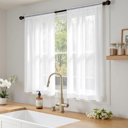 MIULEE White Short Sheer Curtains 54 Inches Long 4 Panels 42 x 54 Inches | - Image 2