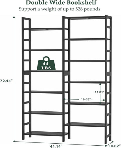 Homykic Double Wide Bamboo Bookshelf Black, 6-Tier Large Open Bookcase - Image 3