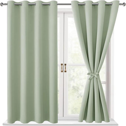 Blackout Curtains for Bedroom, 52 x 54 Inches Long, Seafoam Green | Thermal by Hiasan